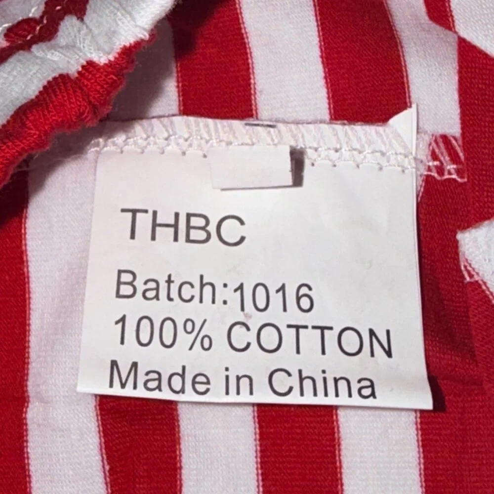THBC Shorts Girls L Red White Striped Cotton Pom Pom Elastic Waist